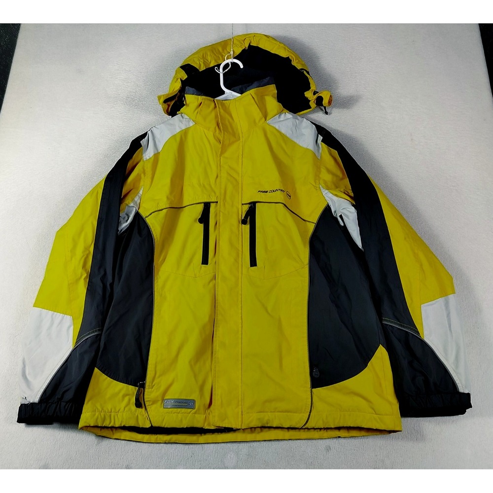 Free Country FCXtreme Ski Jacket Mens M Yellow Gray Hooded Fleece Lined Zip Coat